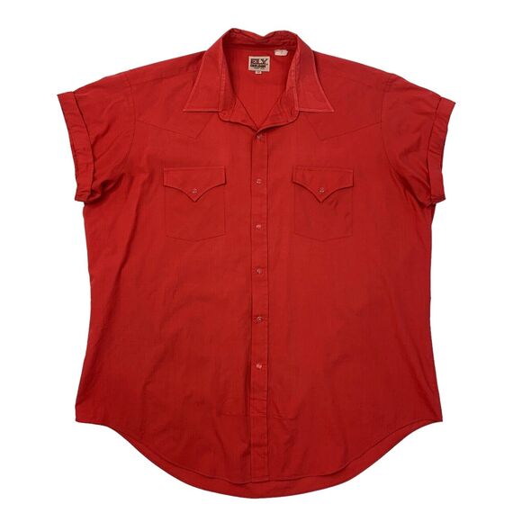 Vintage Ely Cattleman Shirt Mens 18 Pearl Snap Buttons Western Rolled Cap Sleeve - Picture 1 of 10
